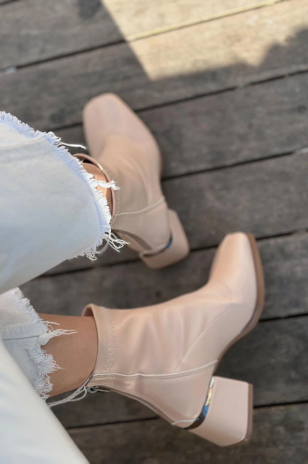 Daviyo Nude Faux Leather Stretch Women's Boots