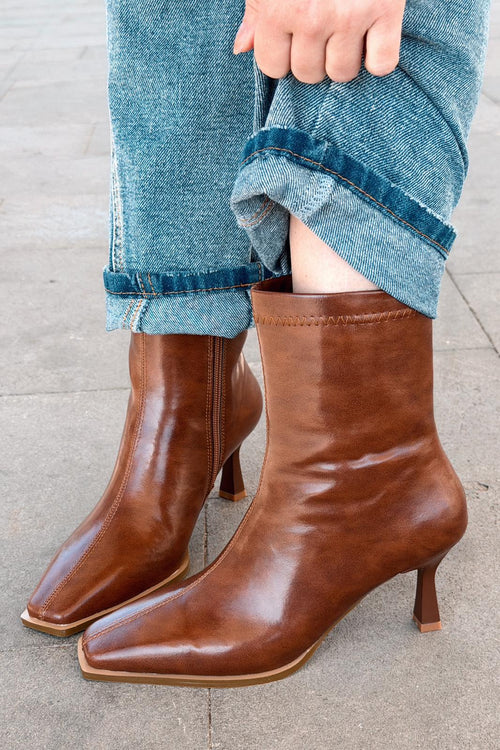 Alderie Tan Faux Leather Women's Pumps Boots
