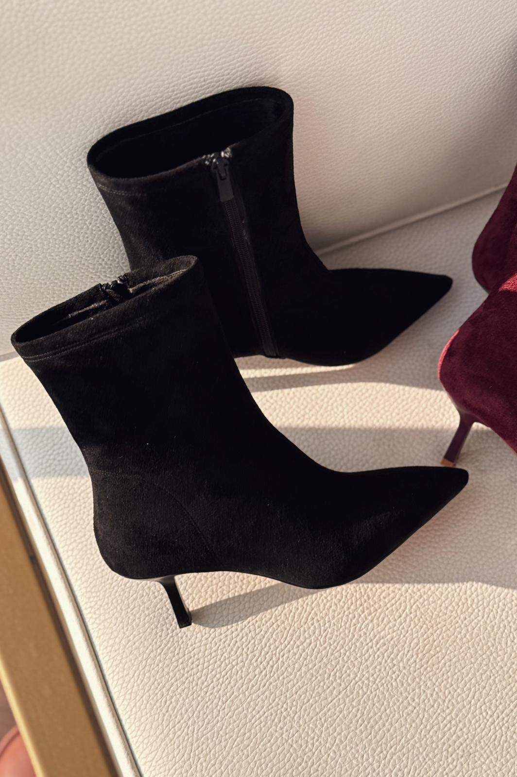Orvex Black Suede Slim Heel Women's Boots
