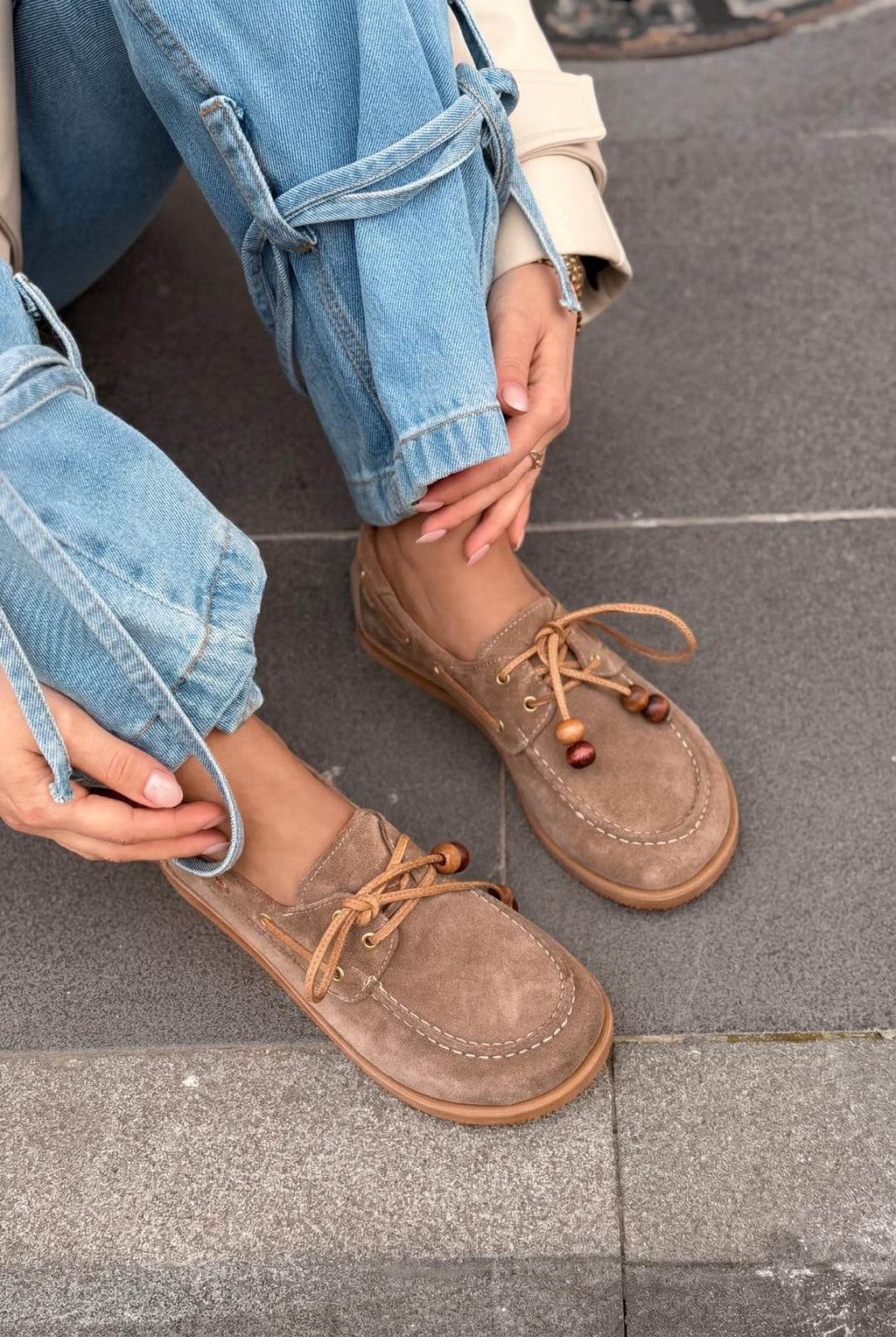 Armon Taupe Genuine Suede Women's Oxford Shoes
