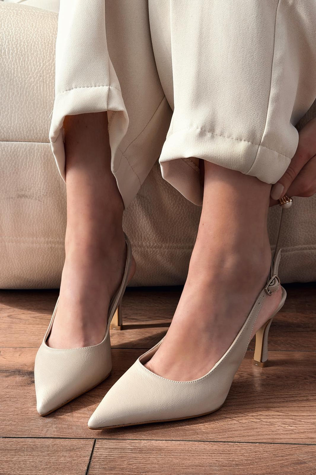 Alvessa Beige Faux Leather Women's Stilettos