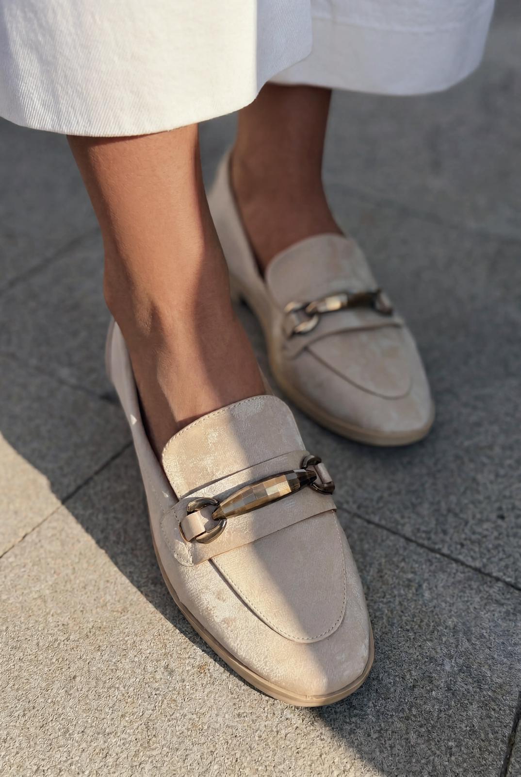 Ardena Beige Satin Women's Loafers