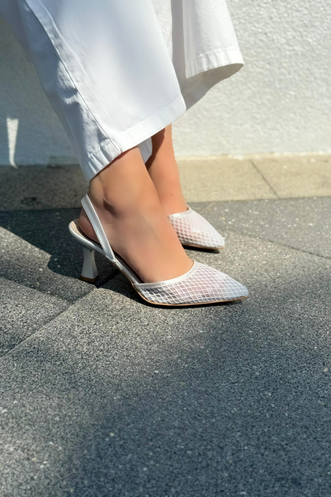 Vasrend Silver Mesh Detail Satin Women's Stilettos