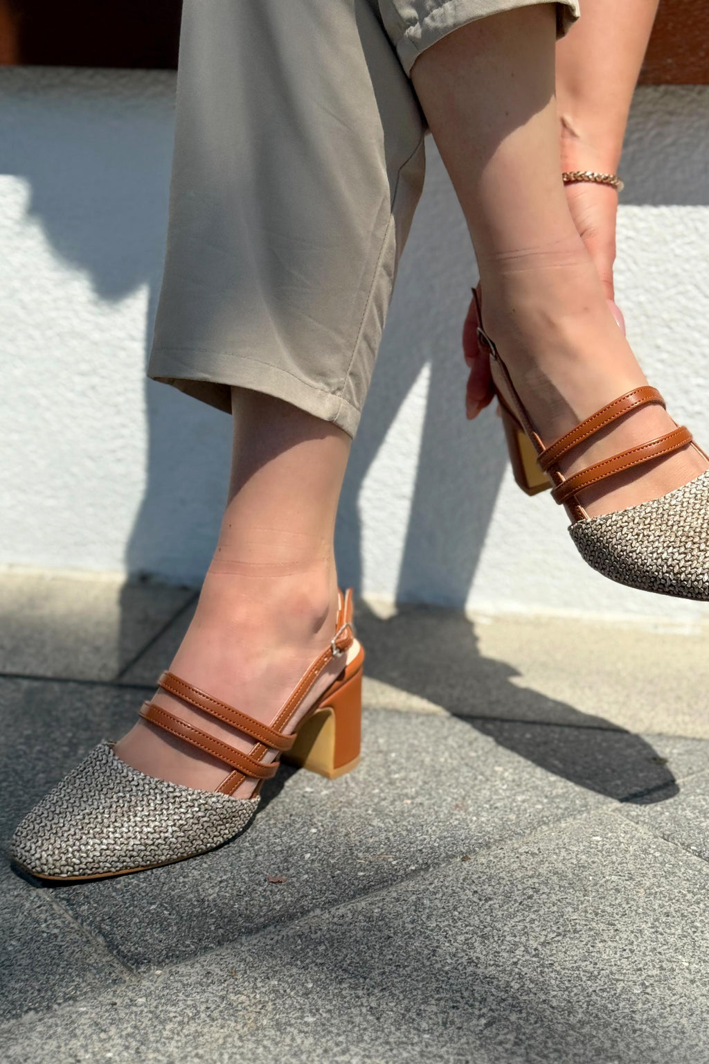 Marlo Tan Raffia-Detail Faux Leather Women's Mary Jane