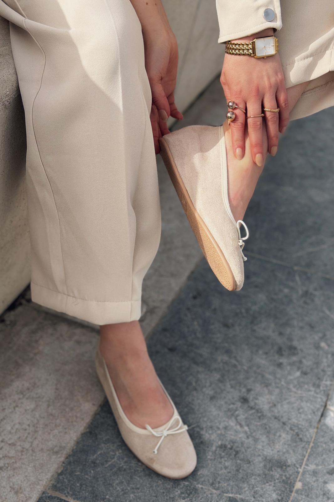 Stellor Beige Suede Women's Wedge Heel Flats