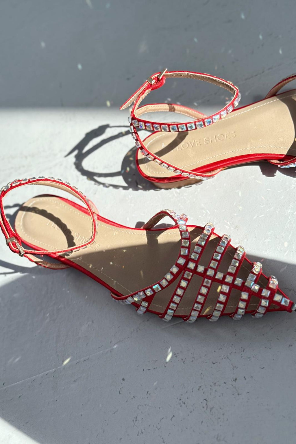 Xomira Red Faux Leather Women's Strap Detail Flats