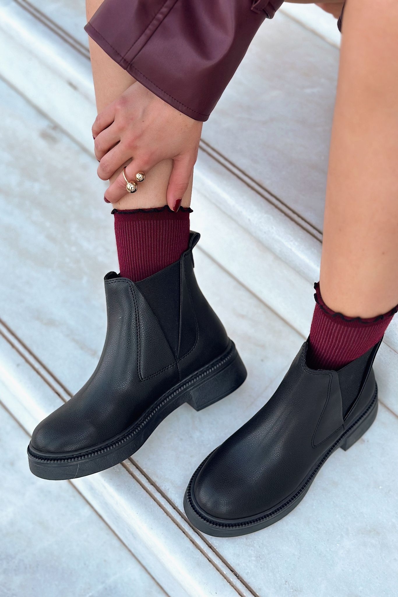 Molija Black Faux Leather Chunky Sole Women's Boots