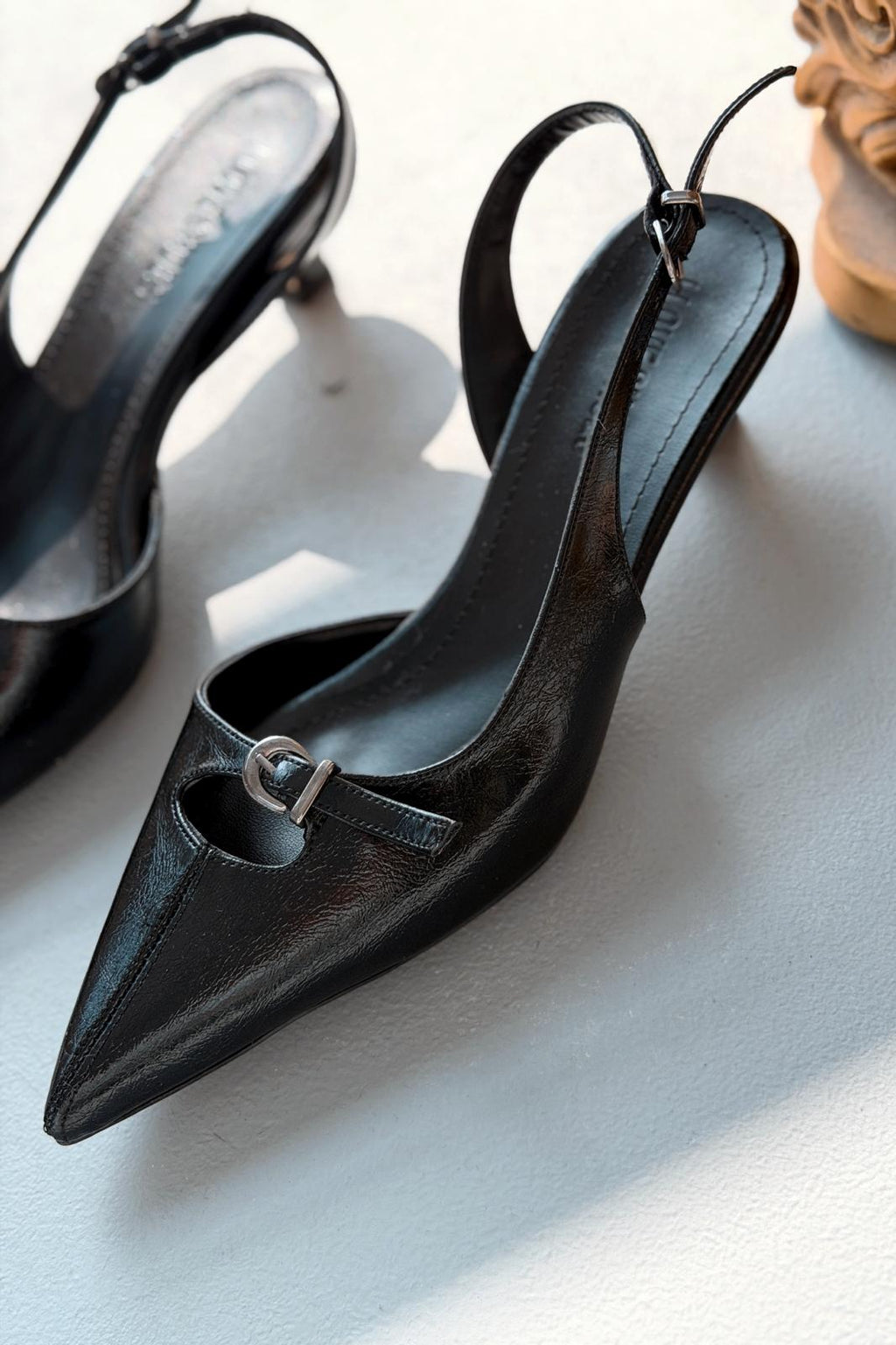 Norin Black Crinkled Faux Leather Women's Stilettos