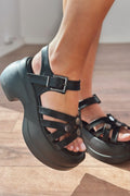 Tonels Black Faux Leather Platform Women's Sandals