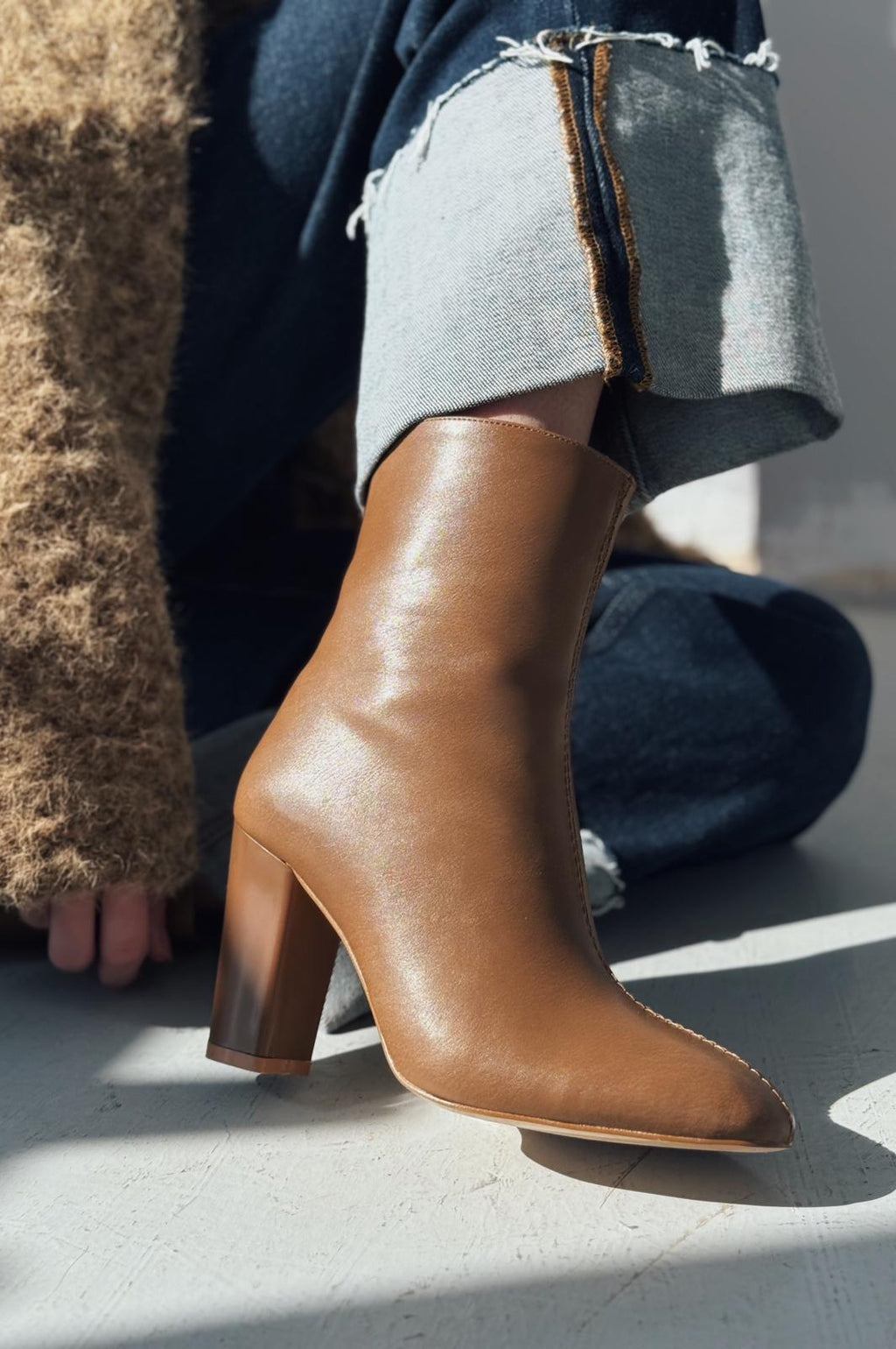 Sionsa Camel Faux Leather High Heel Boots