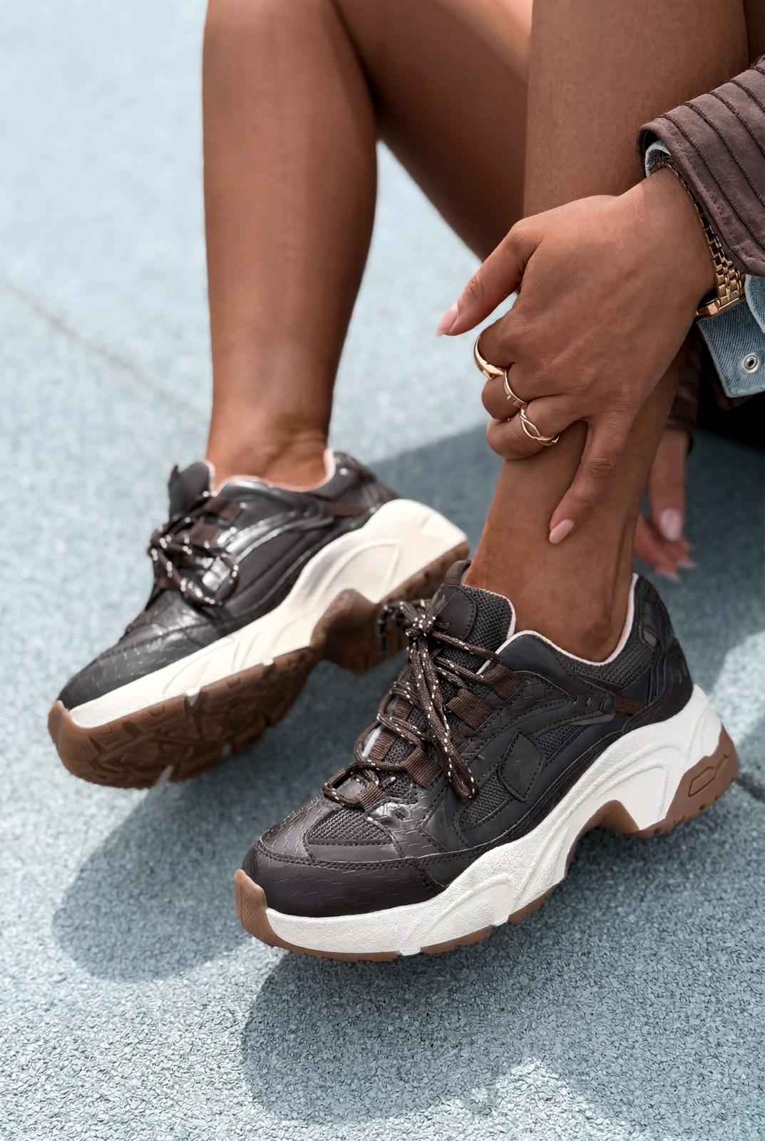 Norser Dark Brown Genuine Leather Women's Sneakers