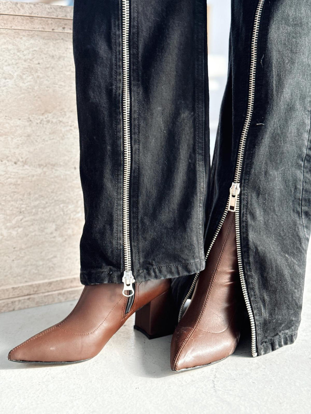 Nysea Brown Faux Leather Women's Stretch Pumps Boots