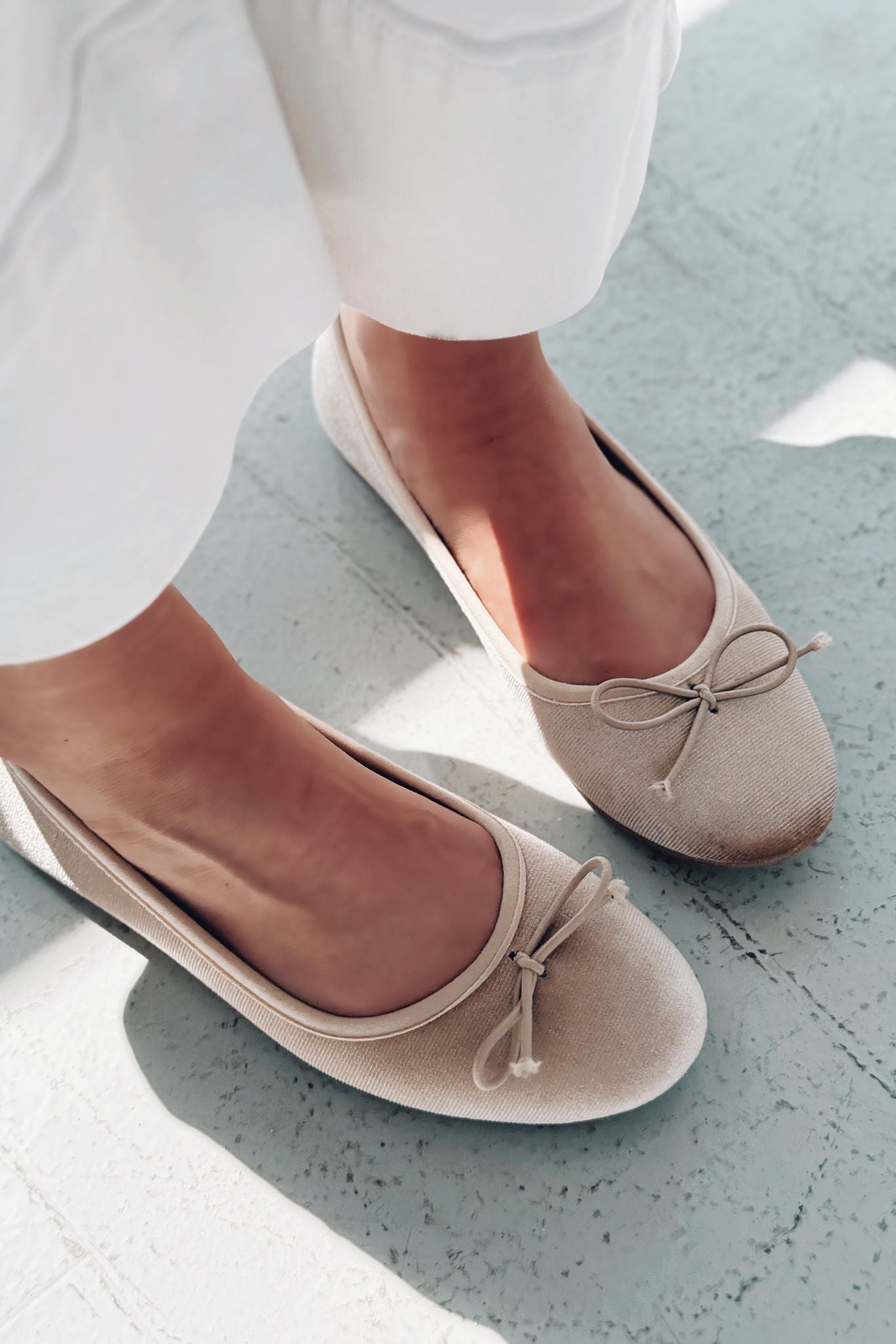 Lante Beige Velvet Women's Mary Jane Flats