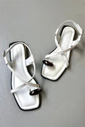 Sewons White Faux Leather Buckle Detail Women's Sandals