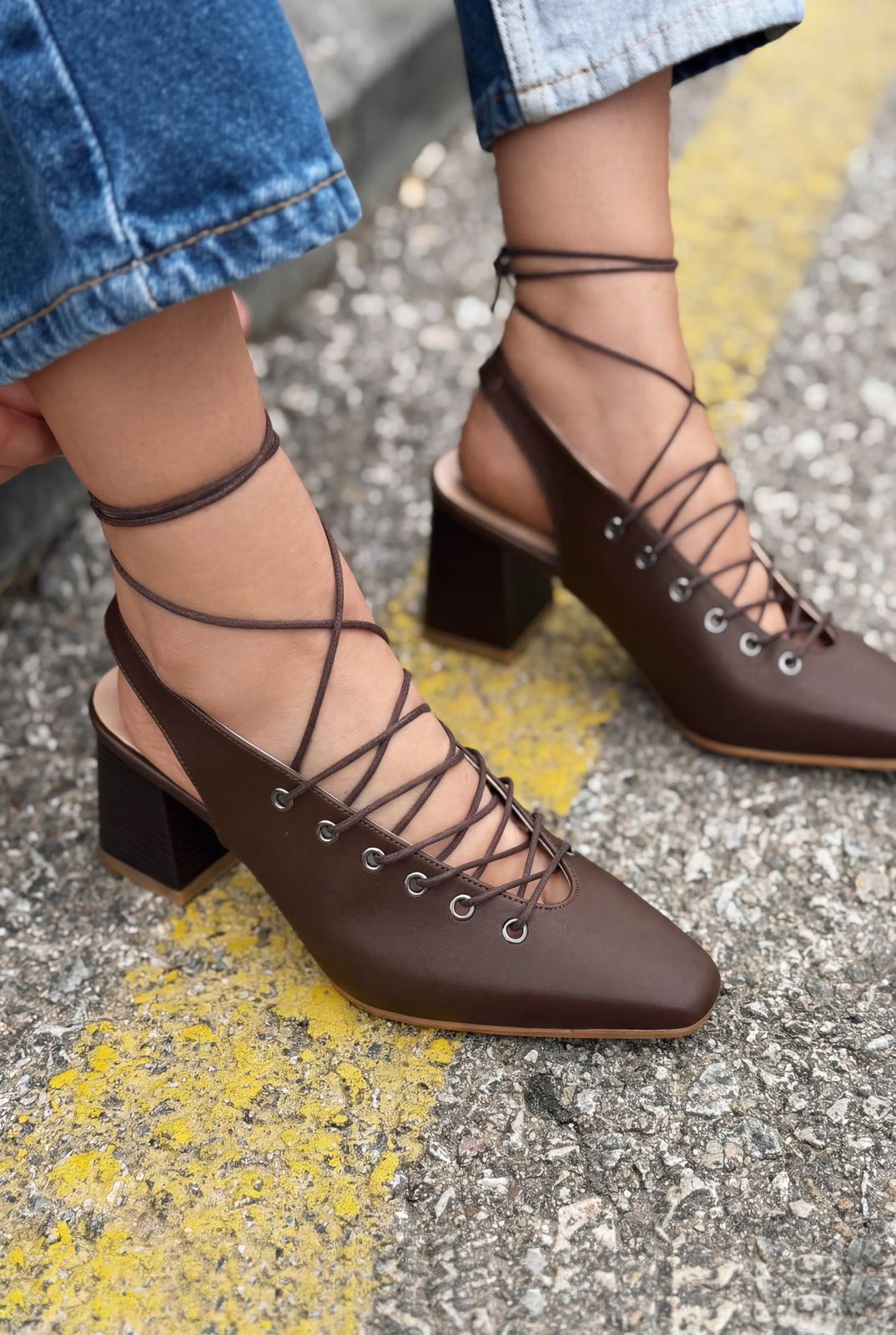 Yorella Dark Brown Faux Leather Women's Pumps