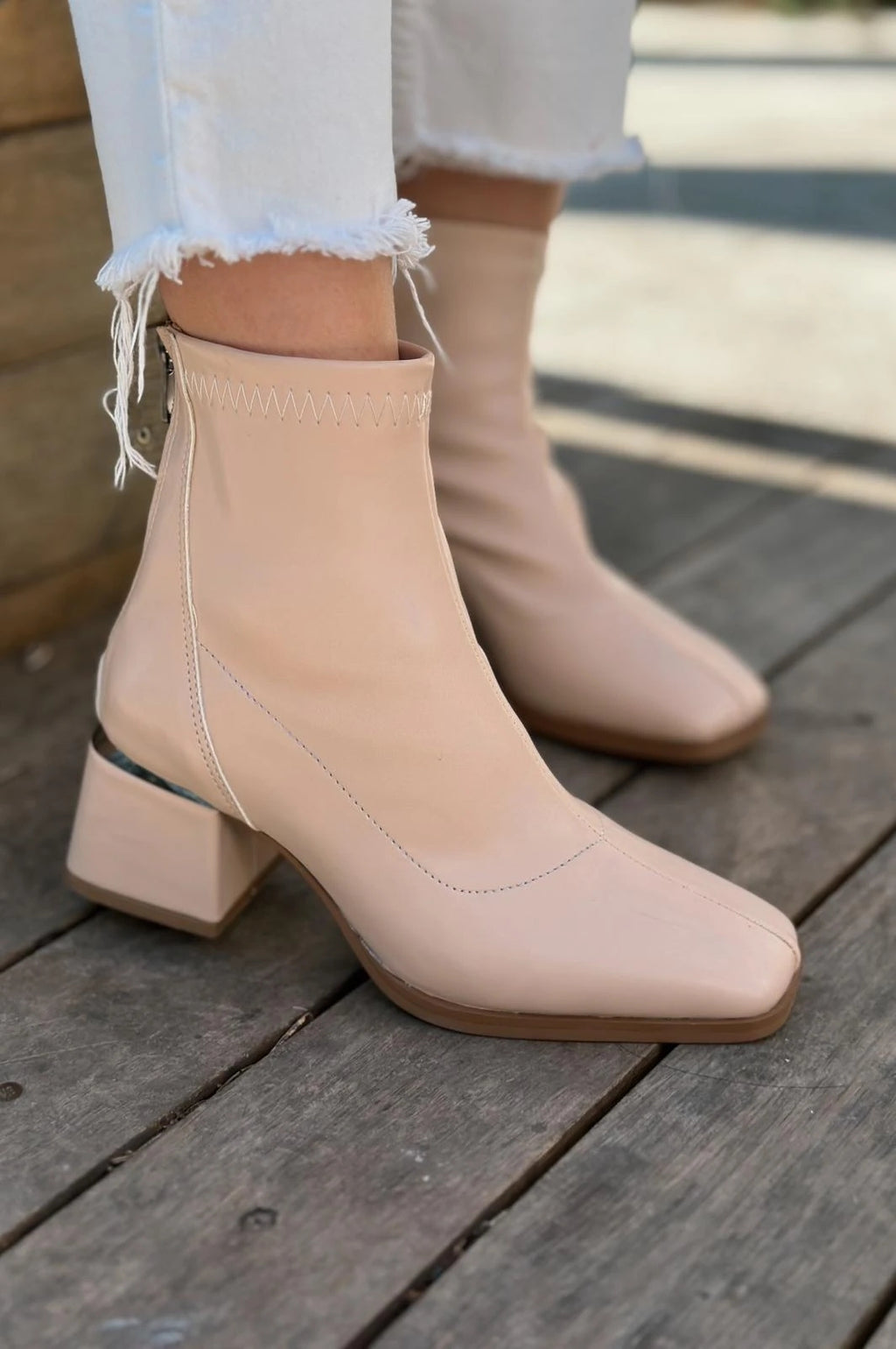 Daviyo Nude Faux Leather Stretch Women's Boots