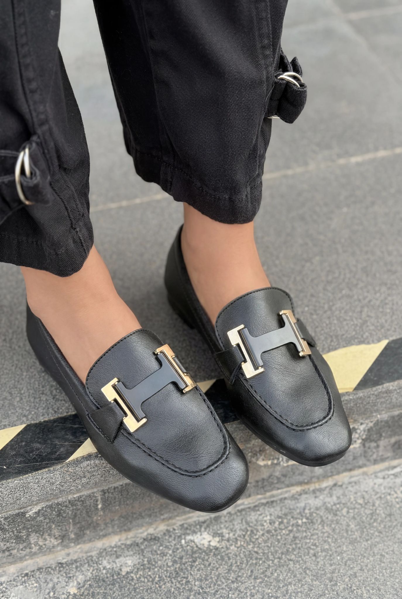 Elara Black Faux Leather Women's Loafers