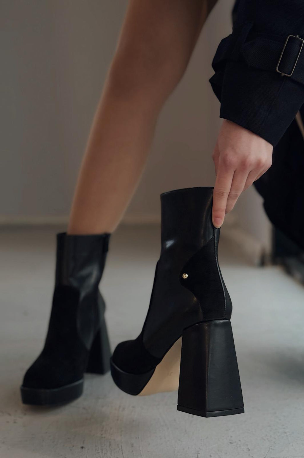 Olexsa Black Faux Leather High Heel Women's Boots
