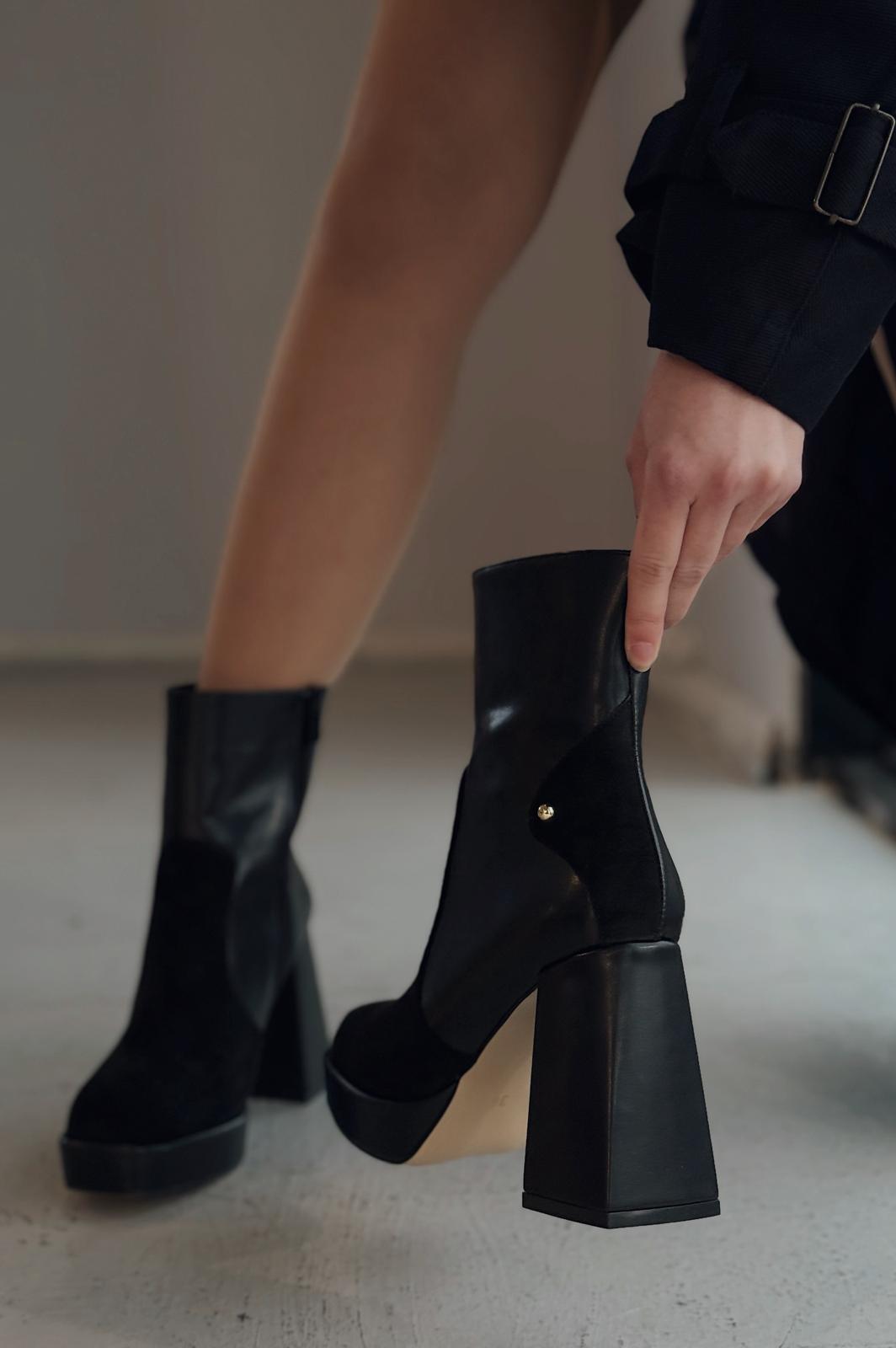 Olexsa Black Faux Leather High Heel Women's Boots