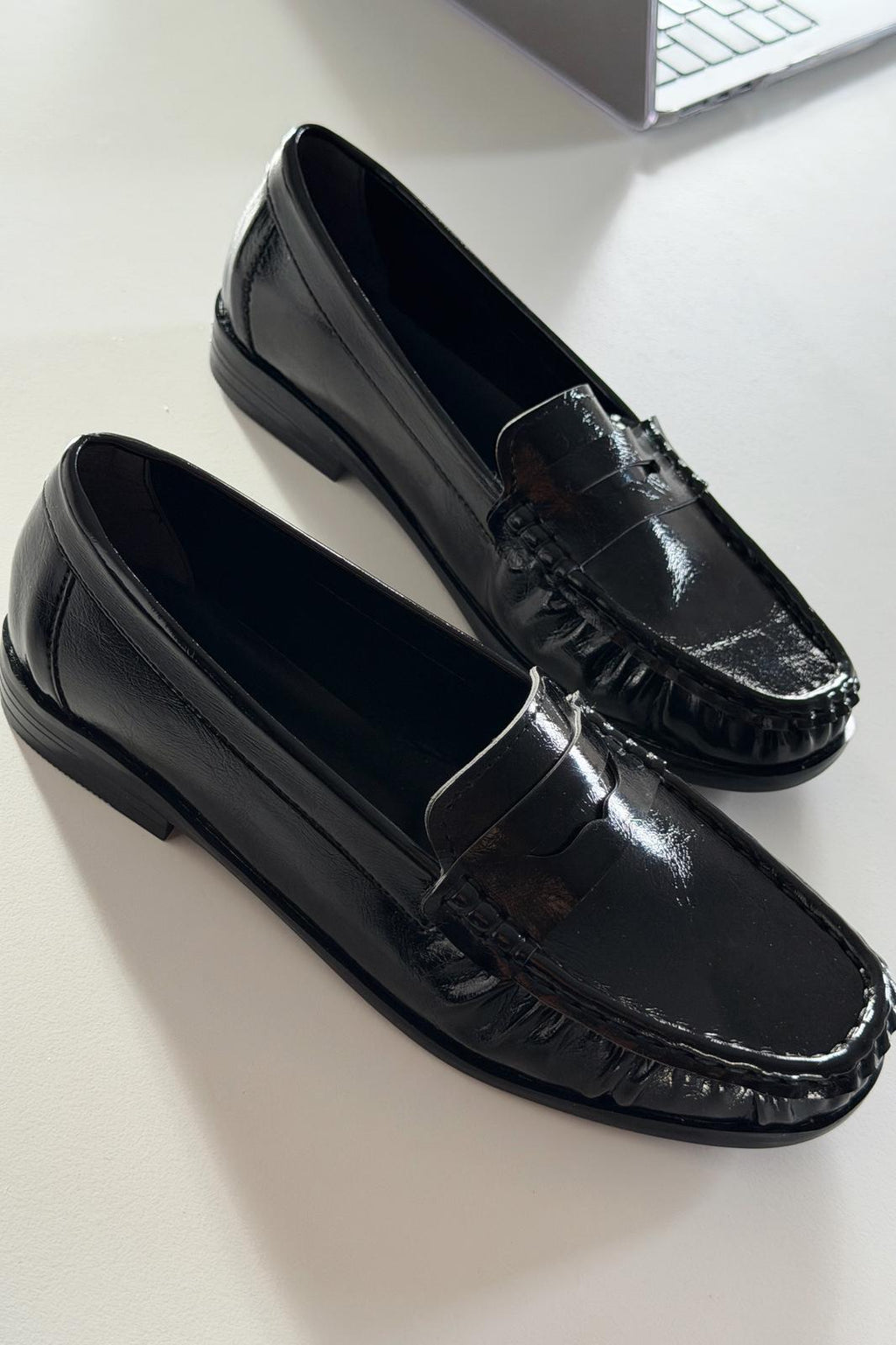 Marcel Black Crinkled Patent Faux Leather Women's Loafers