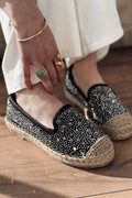 Jorelis Black Suede Stone Embellished Women's Espadrille Loafers