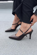 Lorent Light Brown Crinkled Faux Leather Women's Stilettos