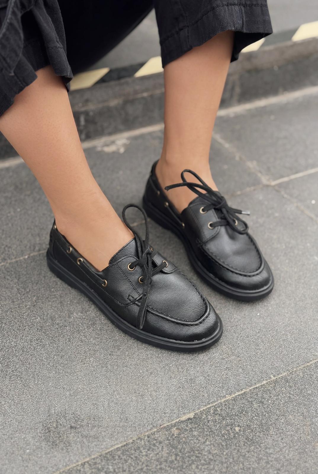 Morin Black Faux Leather Women's Oxford Shoes