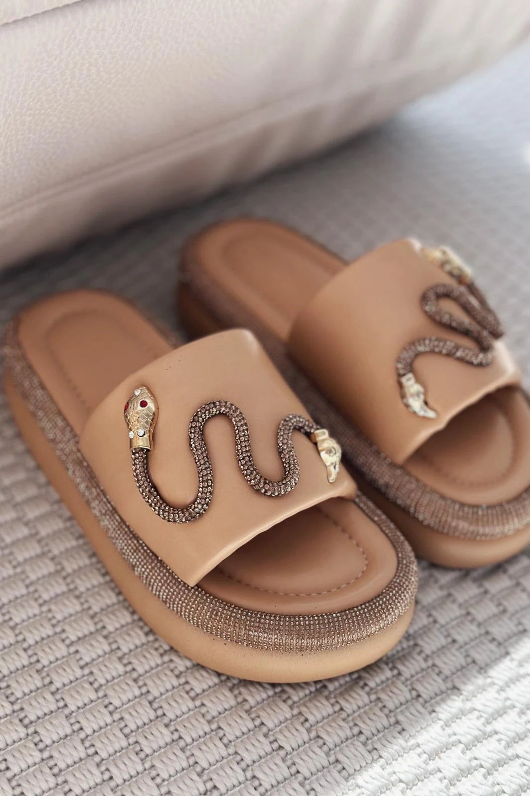 Nokest Nude Faux Leather Crystal Women's Slides