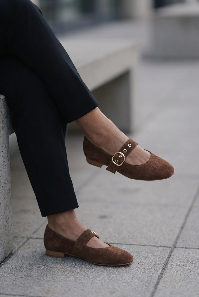 Dexor Dark Brown Suede Women's Flats