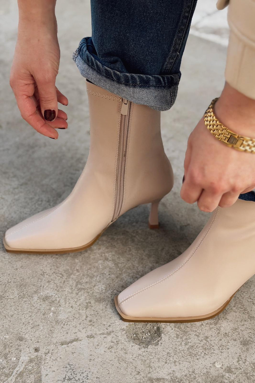 Alderie Beige Faux Leather Women's Pumps Boots
