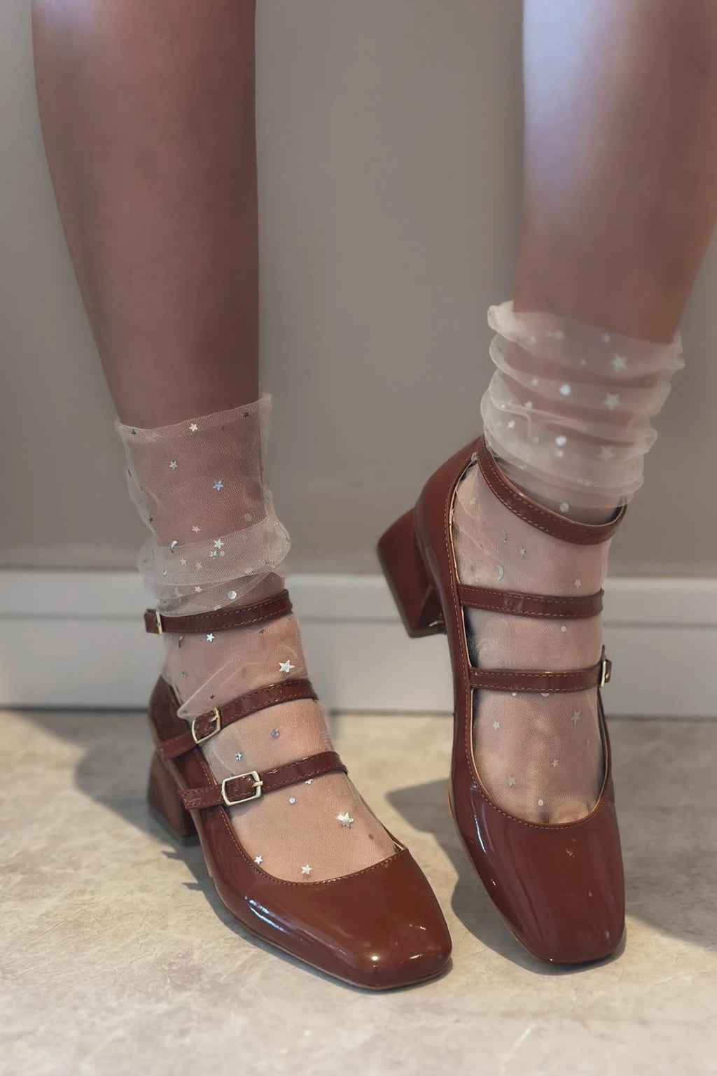 Noteras Brown Patent Faux Leather Women's Mary Jane