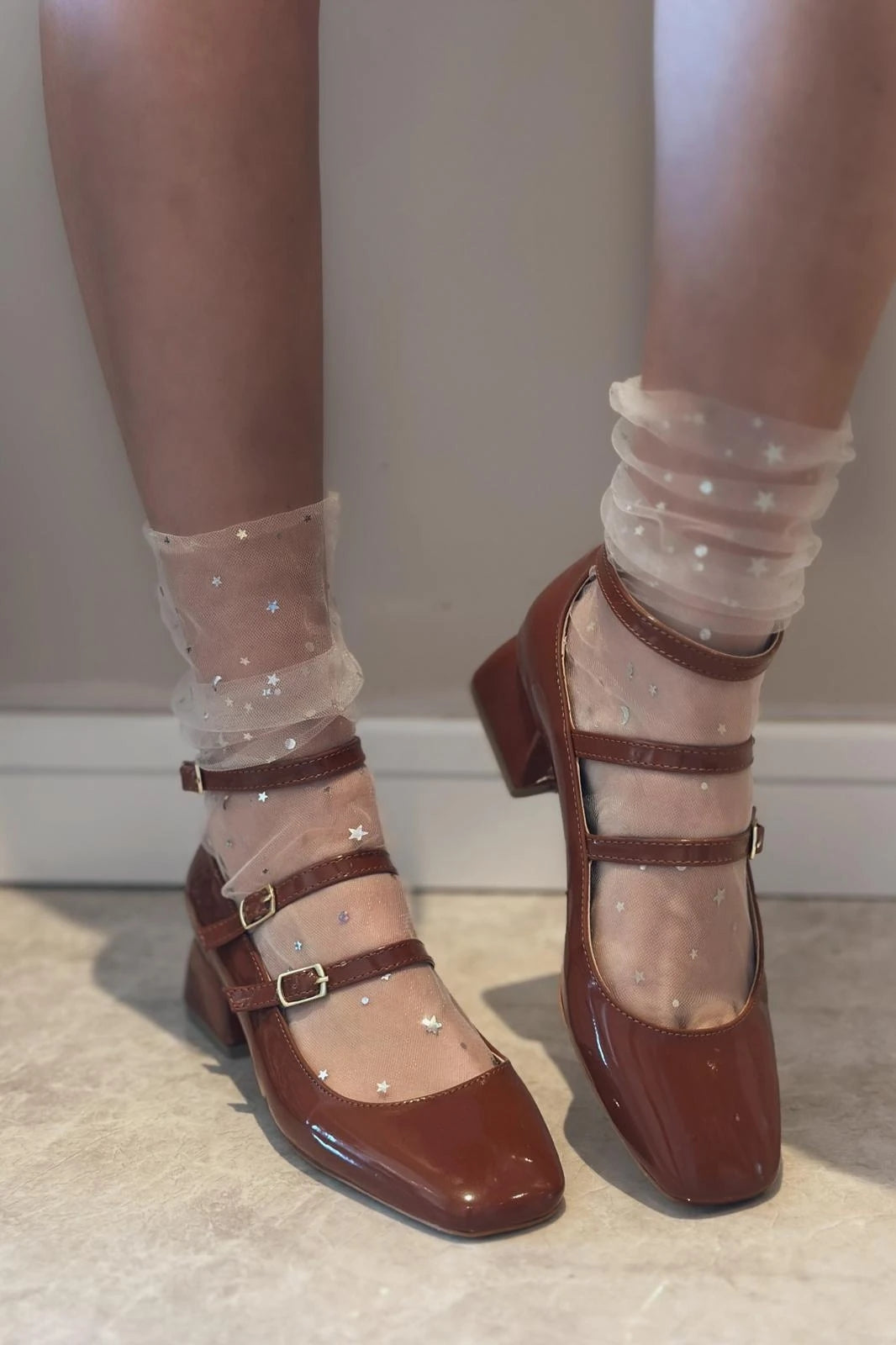 Noteras Brown Patent Faux Leather Women's Mary Jane
