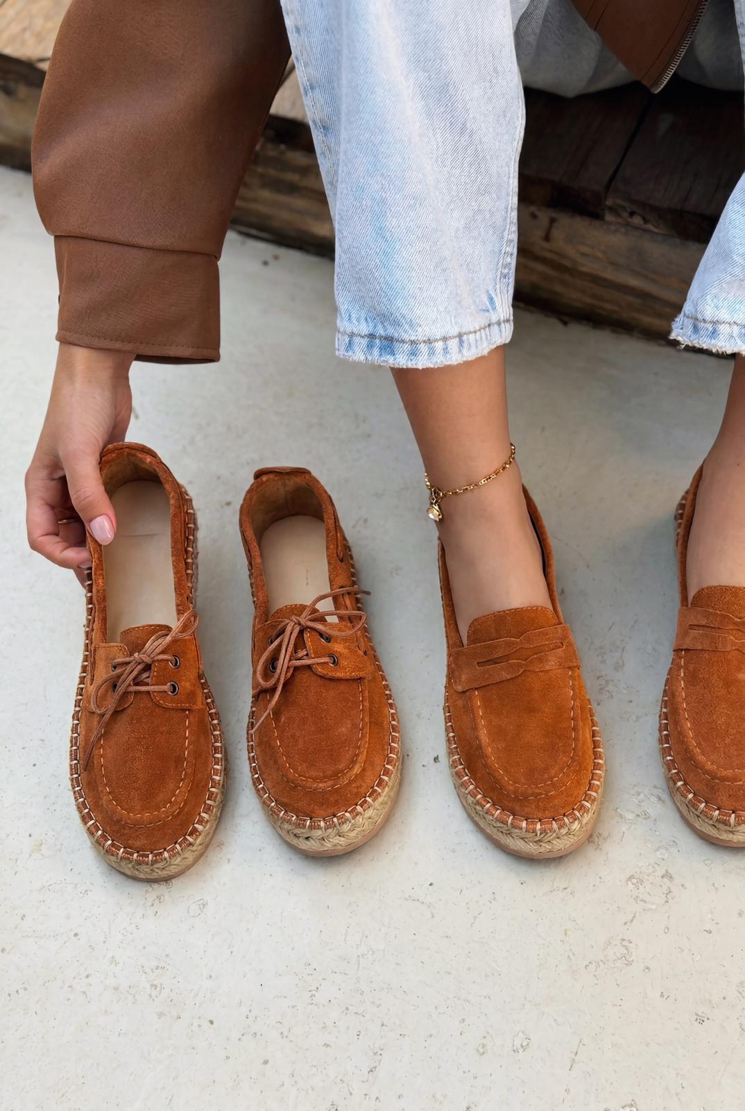 Celure Tan Genuine Suede Women's Espadrille Loafers