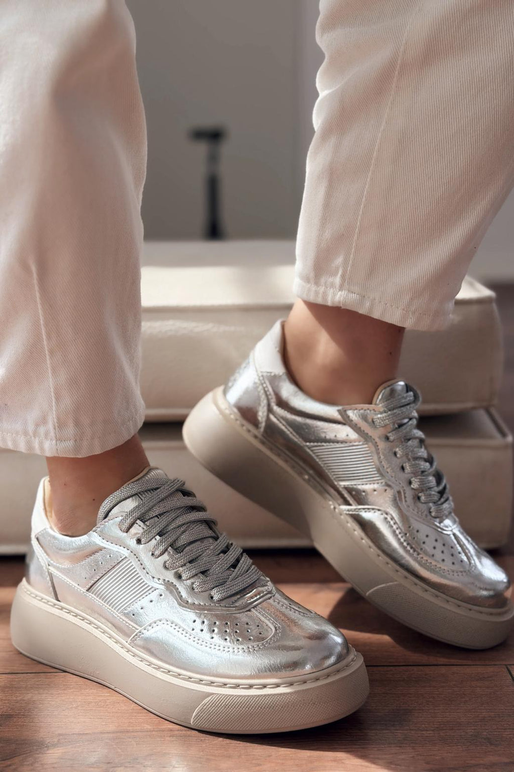 Larisa Silver Patent Faux Leather Women's Sneakers
