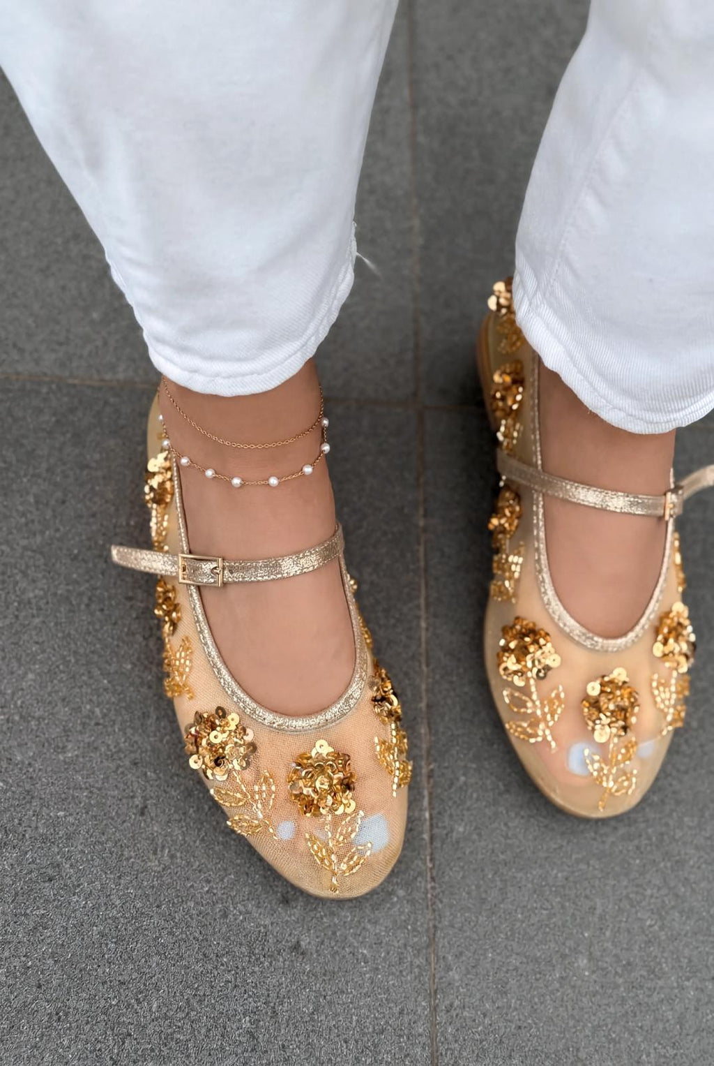 Telora Gold Embroidered Women's Flats