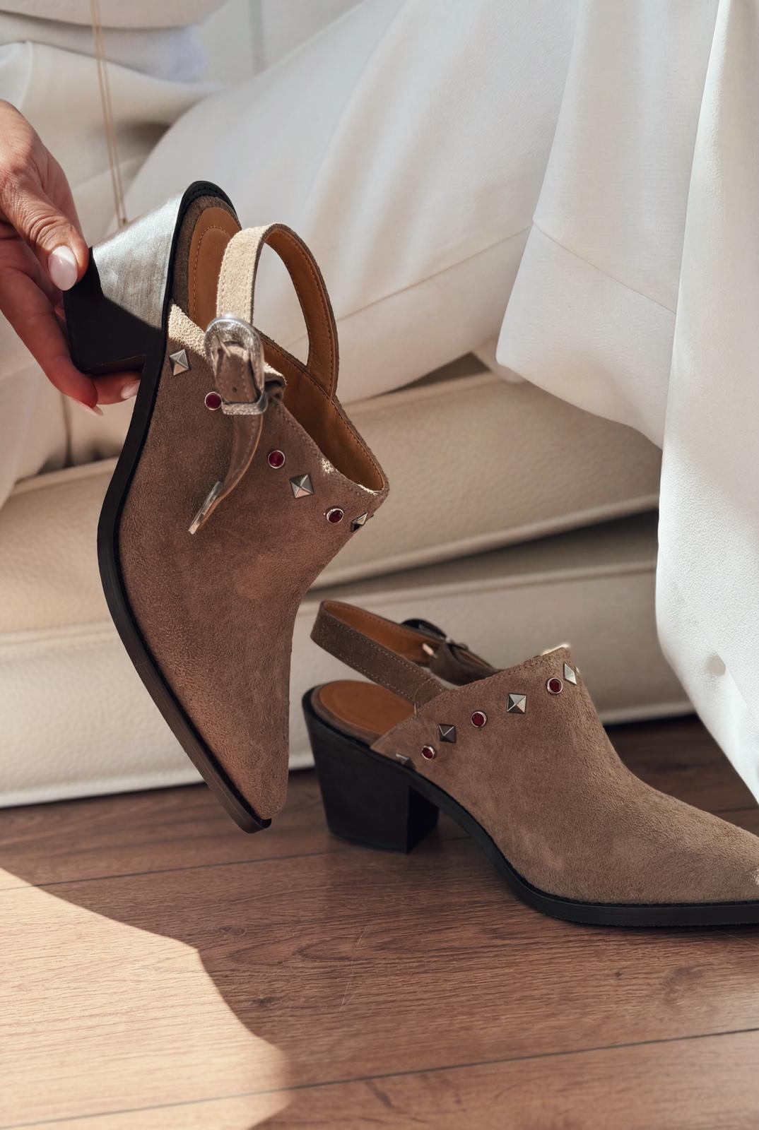 Velvorn Taupe Genuine Suede Women's Cowboy Heel Pumps