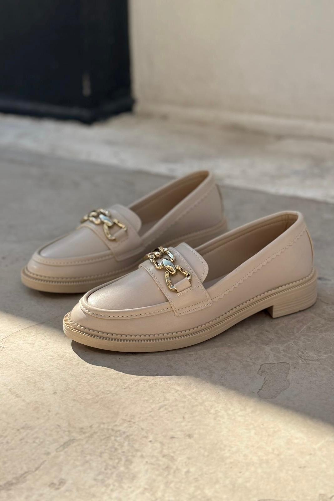 Kasto Beige Faux Leather Women's Loafers