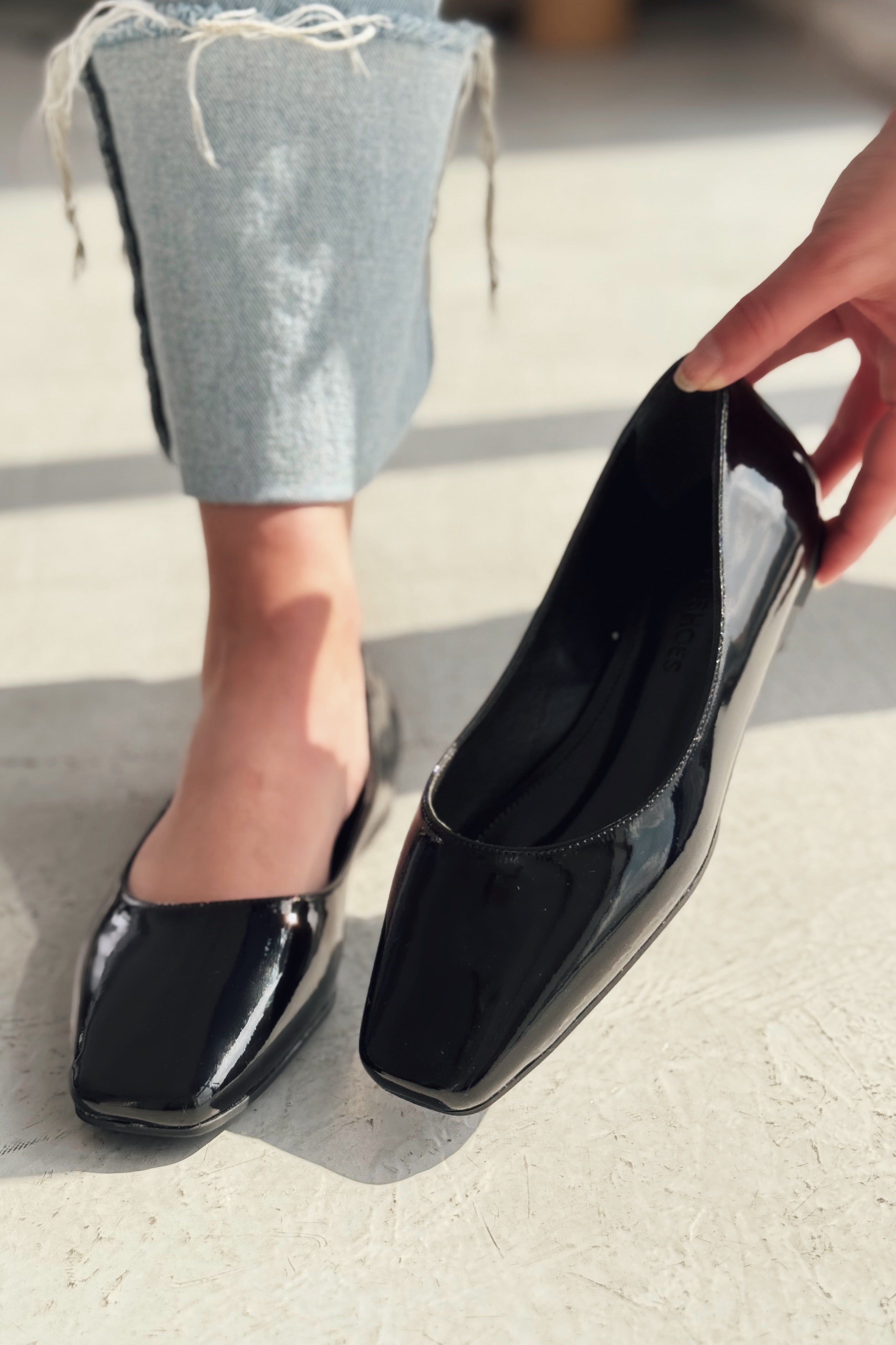 Canris Black Patent Faux Leather Women's Square Toe Mary Jane Flats
