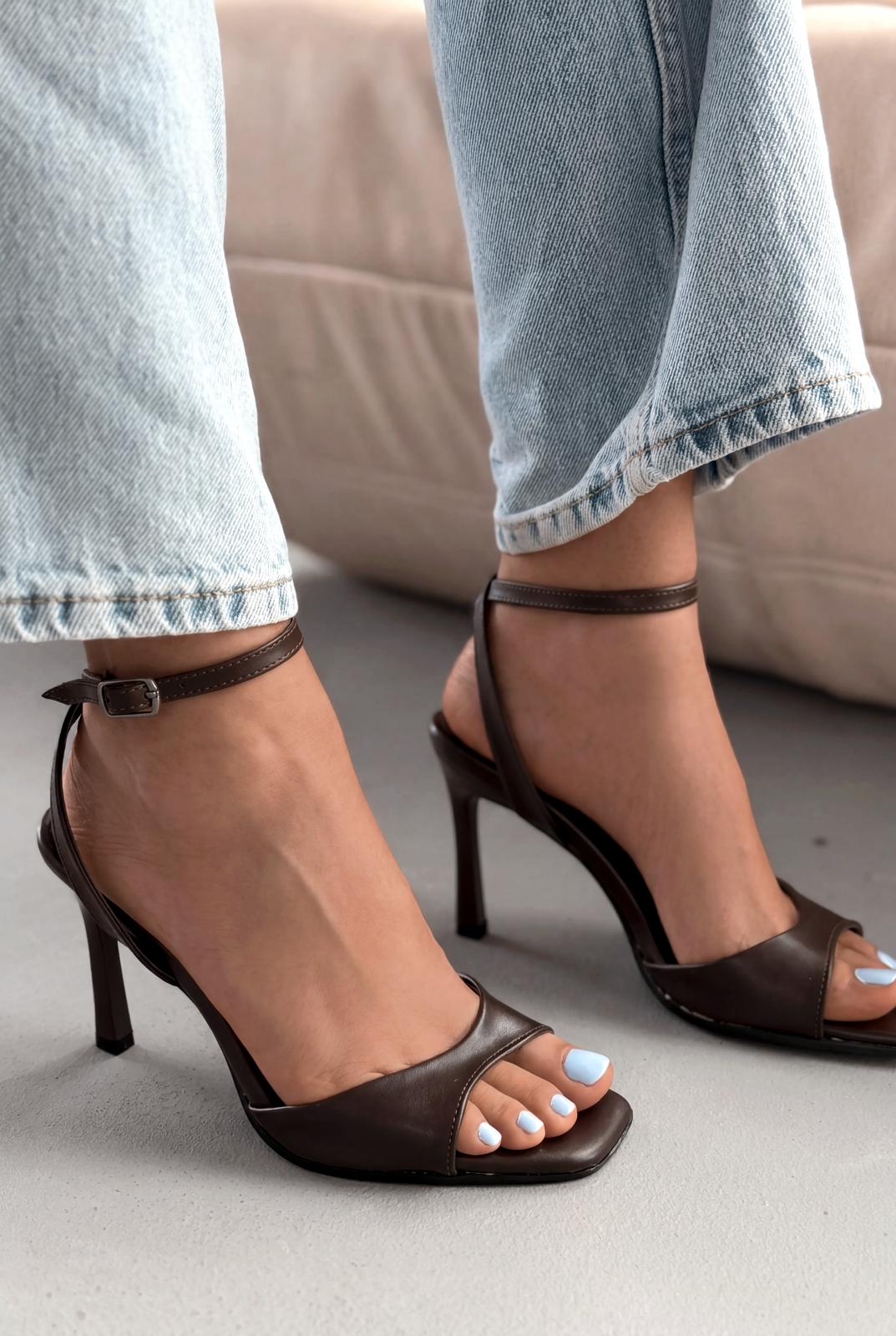 Elvona Taupe Faux Leather Women's Pumps Sandals