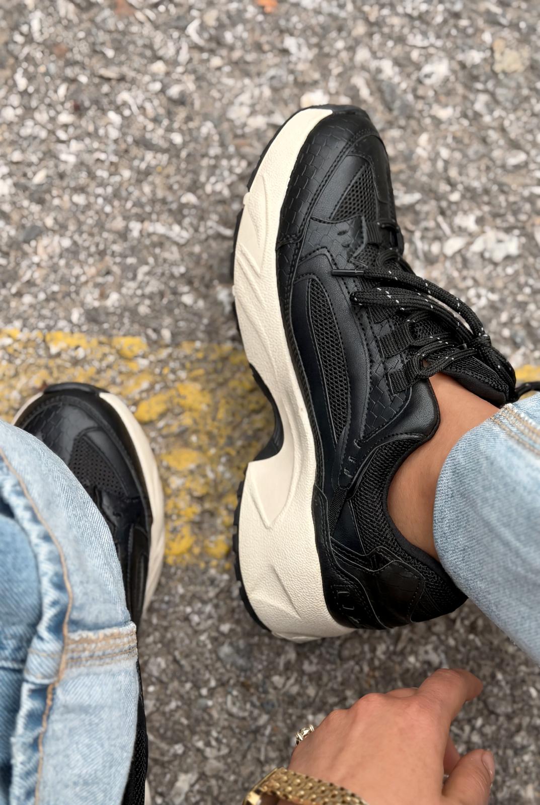 Norser Black Genuine Leather Women's Sneakers