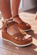 Jovix Tan Faux Leather Wedge Heel Women's Sandals