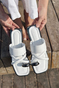 Trons White Faux Leather Buckle Detail Women's Slides