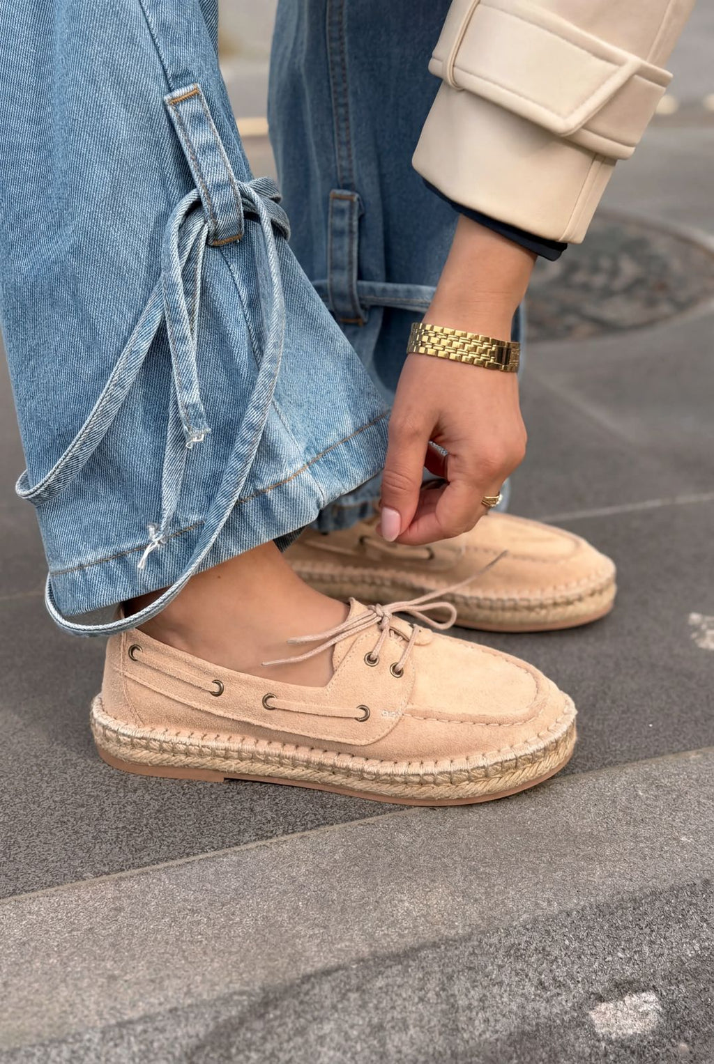 Selora Beige Genuine Suede Women's Loafers
