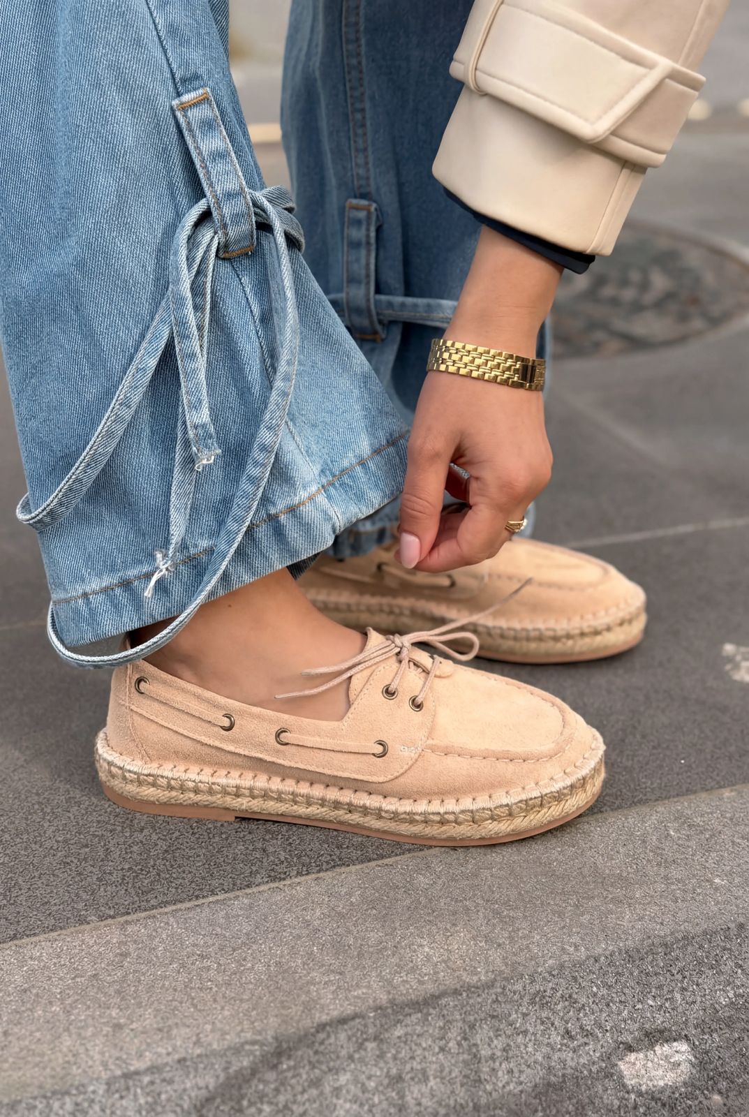 Selora Beige Genuine Suede Women's Loafers
