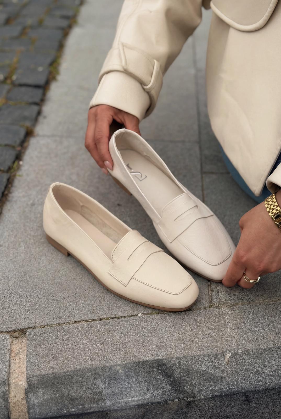 Melniel Beige Genuine Leather Women's Loafers