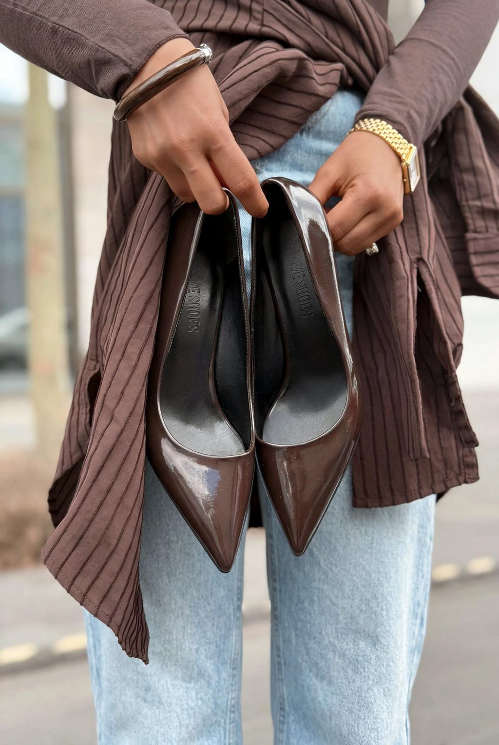 Delvion Light Brown Patent Faux Leather Women's Stiletto