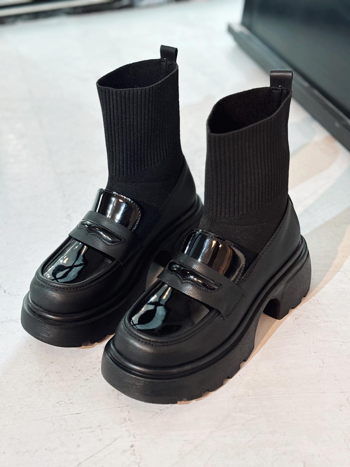 Celora Black Knit Women's Chunky Sole Boots