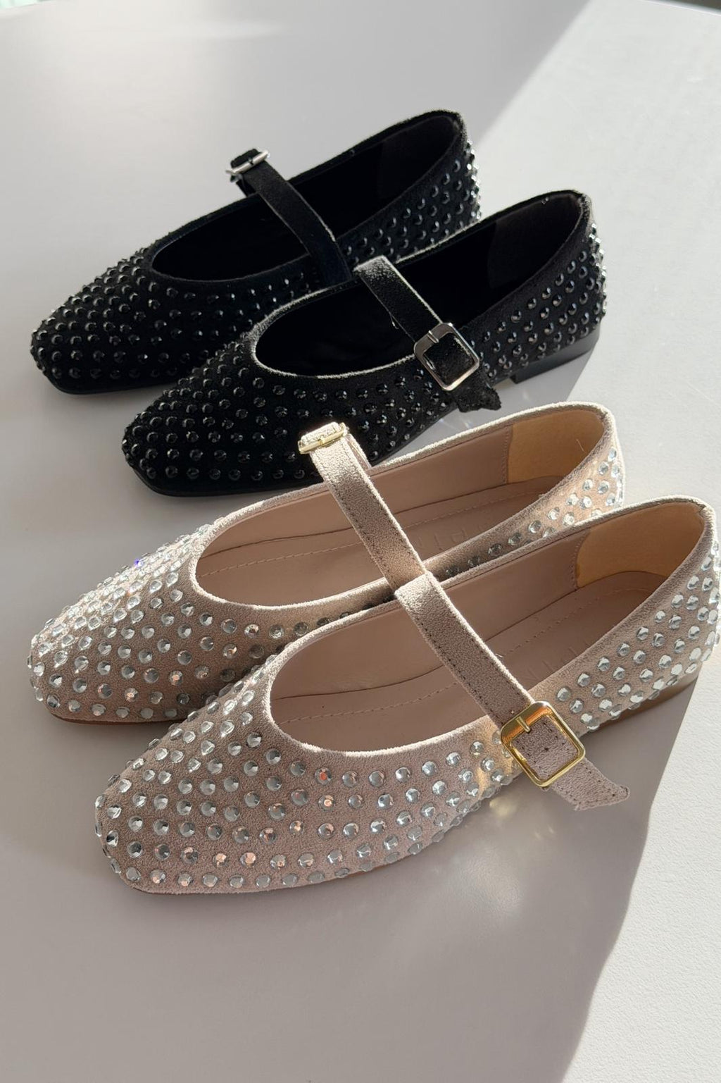 Orion Black Suede Black Crystal Detail Women's Flats