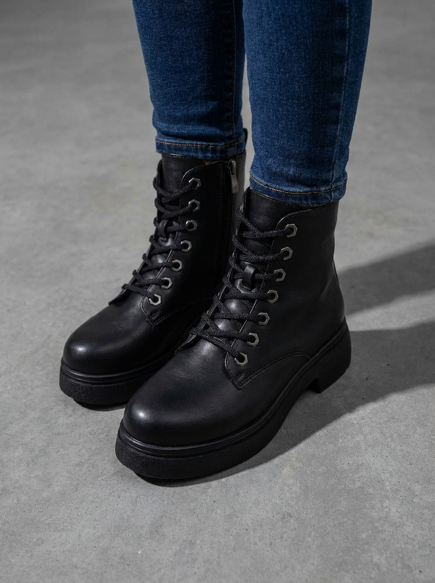 Voltera Black Faux Leather Women's Boots