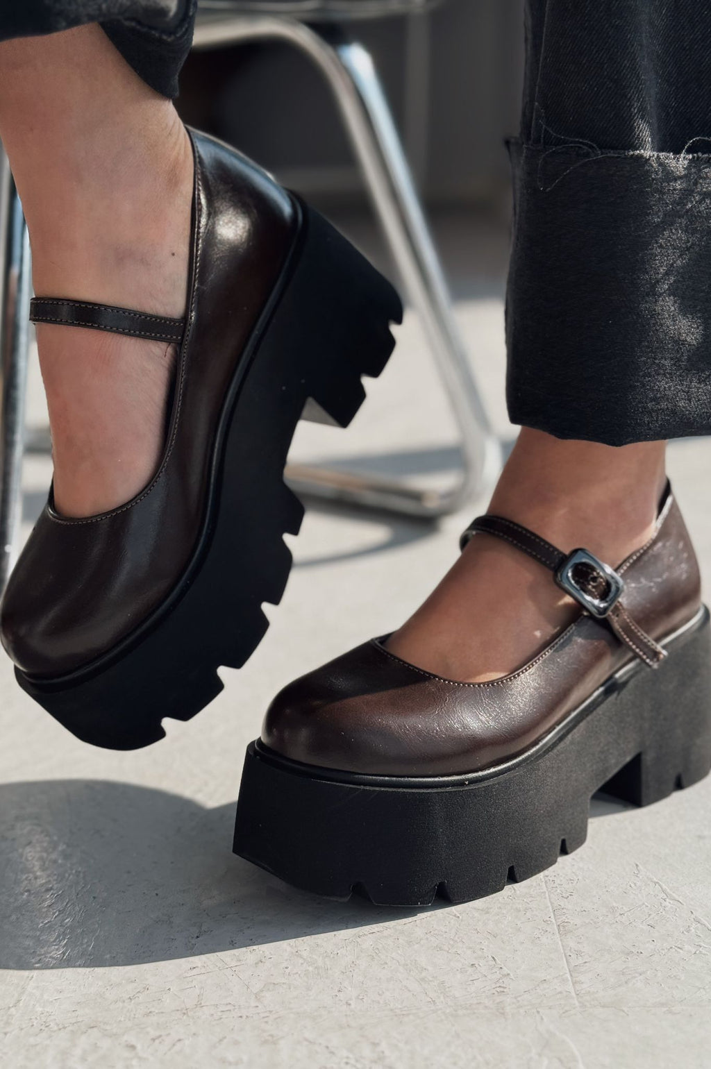 Tinos Dark Brown Faux Leather Platform Women's Mary Jane
